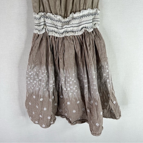 Esley Dress Womens Tan White Linen Cotton Daisy Embroidered Cottage Core Prairie - Picture 5 of 12